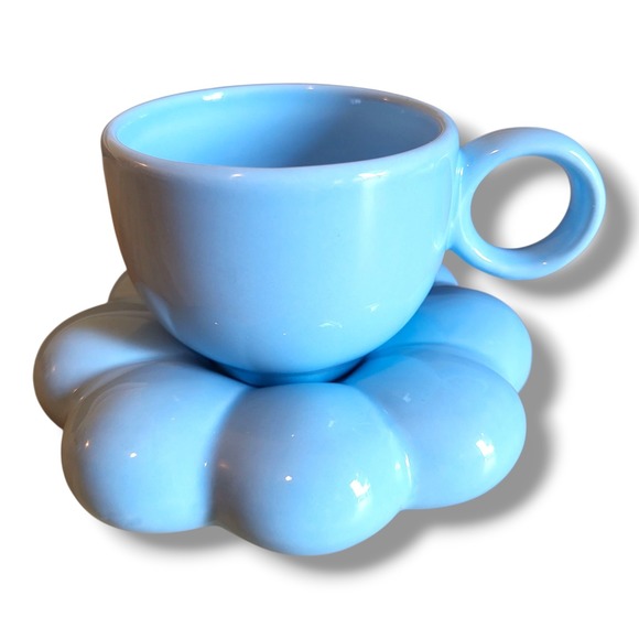 Flower Ceramic Cloud Coffee Cup Mug and Saucer Set Light Blue - Picture 1 of 12